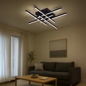 Lustra LED cu Telecomanda Aroldo, 63W, 6 Elemente, Liniara, lumina Rece/Calda/Neutra, Dimabila, Negru - Img 3