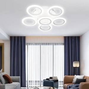 Lustra LED cu telecomanda BOEME 50W, 6 Cercuri, lumina Rece/Calda/Neutra, Dimabila, Alb - Img 1