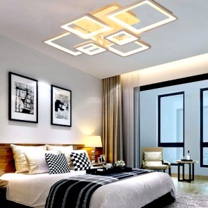 Lustra LED cu telecomanda ELLA 124W, 6 Patrate, lumina Rece/Calda/Neutra, Dimabila, Alb - Img 1