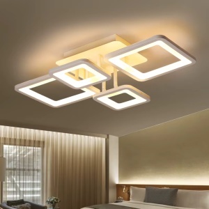 Lustra LED cu telecomanda ELLA 85W, 4 Patrate, lumina Rece/Calda/Neutra, Dimabila, Alb - Img 1