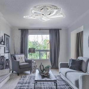 Lustra LED cu telecomanda si cristal Alejandro RGB 89W, 5 Flori, lumina Rece/Calda/Neutra, Dimabila, Crom Lucios - Img 1