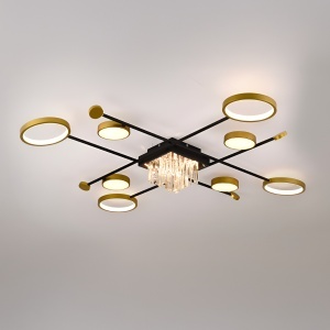 Lustra LED cu telecomanda si cristal GUIDA 46W, 8 Elemente, lumina Rece/Calda/Neutra, Dimabila, Negru Auriu - Img 2