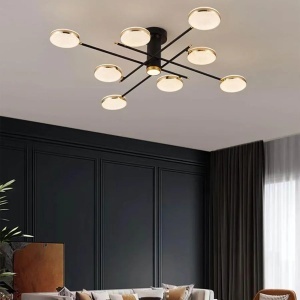 Lustra LED cu telecomanda si cristal MISEL 154W, 9 Elemente, lumina Rece/Calda/Neutra, Dimabila, Negru Auriu - Img 1