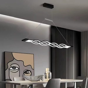 Lustra LED suspendata cu telecomanda WAVE 76W, Liniara, lumina Rece/Calda/Neutra, Dimabila, Negru, Inaltime Reglabila - Img 1