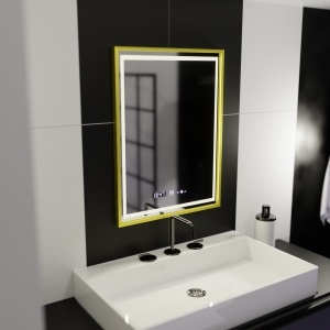 Oglinda LED Rectangulara, 50x70cm, Verite Royale Gold Motion Glow Marcello, Sistem Dezaburire, Ceas & Termometru, Dimabila - Img 3