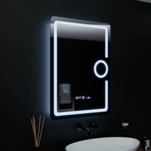 Oglinda LED Rectangulara, 60x80cm, Eclat MotionGlow Marcello, Ceas & Termometru, Sistem Dezaburire, Lupa Cosmetica, Dimabila - Img 3