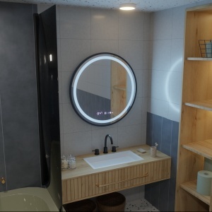 Oglinda LED Rotunda, 60cm, Celeste Majeste Noir MotionGlow Marcello, Sistem Dezaburire, Ceas & Termometru, Dimabila - Img 3
