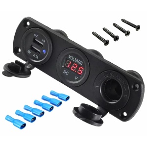 Priza suplimentara impermeabila pentru vehicule Off Road, ATV, SSV, tensiune 12V, 2 x USB si Voltmetru - Img 1