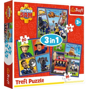 PUZZLE TREFL 3IN1 POMPIERUL SAM O ZI DIN VIATA POMPIERILOR - Img 1