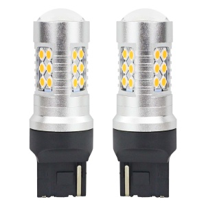 Set becuri auto cu LED CANBUS, 3030, 24SMD, compatibil T20, 7440, WY21W, Portocaliu, 12V / 24V, destinat competitiilor auto sau off-road - Img 1