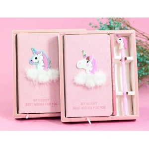 Set Cadou pentru Copii, Caiet cu Unicorn finisat cu piele ecologica + Pix cu Unicorn - Img 2