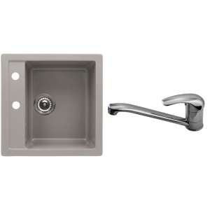 Set chiuveta bucatarie CasaBlanca Quadro granit cu 1 cuva cu baterie BRI4, gri - Img 1
