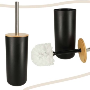 Set Elegant pentru baie format din 6 piese, ABS + lemn, culoare negru/maro - Img 11