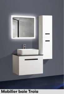 Set Mobilier Baie cu lavoar, baterie si sifon de scurgere 70 cm, alb, MDF, Troia - Img 1
