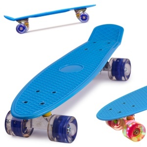 Skateboard Penny Board pentru copii cu roti din cauciuc, iluminate LED, culoare Albastra - Img 1