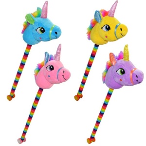 Unicorn de calarit, cu tija + rotile, cu sunet, mov/albastru/roz/galben, 80 cm - Img 1