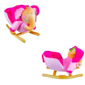 Balansoar pentru bebelusi, Elefant, lemn + plus, roz, 60x34x45 cm - Img 2