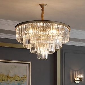 Candelabru Cristal CHAMBORD Nobile 5xE14, Diametru 38cm, Auriu Mat, Inaltime Reglabila - Img 3