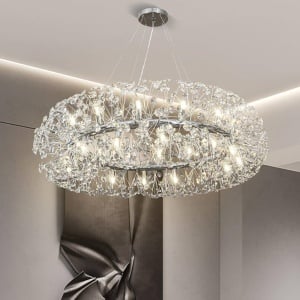 Candelabru Cristal SEGOVIA Magno 5x E14, Diametru 60cm, Argintiu Lucios, Inaltime Reglabila - Img 1