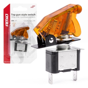 Comutator iluminat (intrerupator) cu protectie, destinatie auto, moto, ATV, SSV, Off-Road, model "TOP GUN", tensiune 12V - 24V, culoare Orange - Img 1