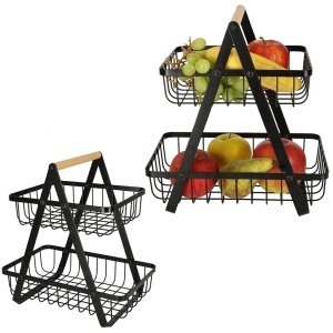 Cos de fructe cu doua etaje, pliabil, lemn + metal, culoare neagra - Img 10