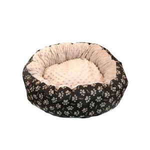 Culcus moale cu perna, pentru caine/pisica, Model Minky, culoare crem-maro, impermeabil, baza antiderapanta, 50 cm - Img 1