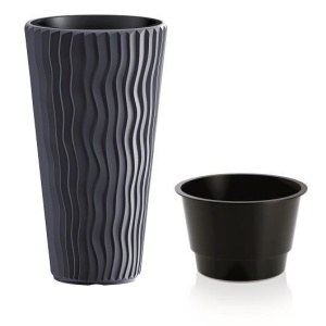 Ghiveci decorativ de flori, rotund, inalt, antracit, 29.7x53.1 cm, Sandy - Img 2