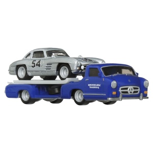 HOT WHEELS TRANSPORTATOR MERCEDES-BENZ 55 BLAUES WUNDER CU MASINUTA MERCEDES-BENZ 300 SL SCARA 1:64 - Img 2
