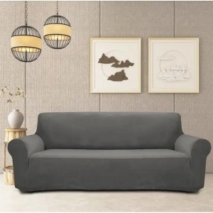 Husa universala pentru canapea standard cu 3 locuri, imitatie catifea, culoare GRI - Img 1