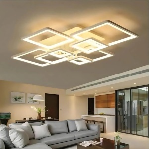 Lustra LED cu telecomanda ELLA 203W, 8 Patrate, lumina Rece/Calda/Neutra, Dimabila, Alb - Img 1