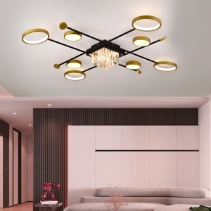 Lustra LED cu telecomanda si cristal GUIDA 46W, 8 Elemente, lumina Rece/Calda/Neutra, Dimabila, Negru Auriu - Img 3
