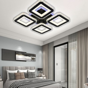 Lustra LED cu telecomanda si cristal LEILA RGB 79W, 4 Patrate, lumina Rece/Calda/Neutra, Dimabila, Negru Crom Lucios - Img 1
