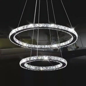 Lustra LED cu telecomanda si cristal PRISM LUMINIS 58W, 2 Cercuri, lumina Rece/Calda/Neutra, Dimabila, Argintiu, Inaltime Reglabila - Img 3
