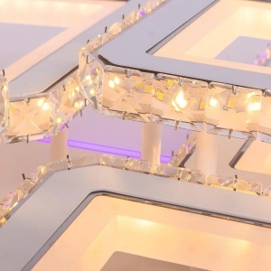 Lustra LED cu telecomanda si cristal QUADRIS RGB 170W, 6 Patrate, Lumina Rece/Calda/Neutra, Dimabila, Alb - Img 2