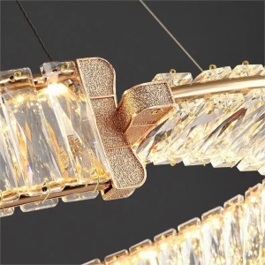 Lustra LED suspendata cu telecomanda si cristal PRISM REGAL 200W, 2 Cercuri, lumina Rece/Calda/Neutra, Dimabila, Auriu, Inaltime Reglabila - Img 2