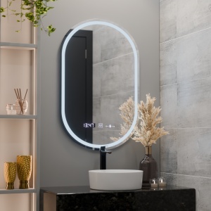 Oglinda LED Ovala, 50x80cm, Eminence MotionGlow Marcello, Sistem Dezaburire, Ceas & Termometru, Dimabila - Img 1