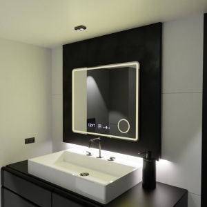 Oglinda LED Rectangulara, 90x75cm, Riflesso MotionGlow Marcello, Sistem Dezaburire, Ceas & Termometru, Lupa Cosmetica, Dimabila - Img 3