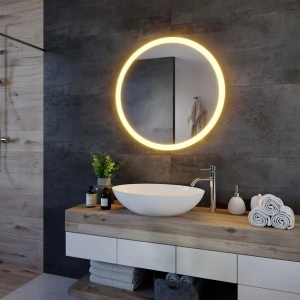 Oglinda LED Rotunda, 50cm, Noxia Touch, Sistem Dezaburire, Dimabila - Img 1