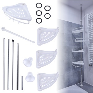 Organizator baie, raft de baie de tip "coltar" cu brat telescopic, cu 4 etajere si suport pentru prosop - Img 8