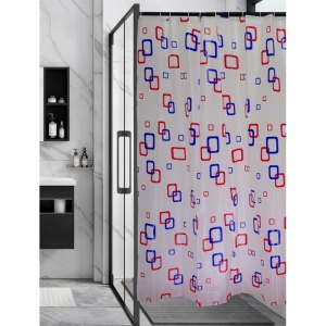 Perdea dus Hypo 4125, model patratele, alb + rosu + albastru, 180 x 180 cm - Img 1