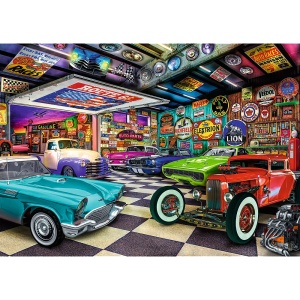 PUZZLE TREFL 1000 PREMIUM PLUS TEA TIME GARAJUL COLECTIONARULUI DE MASINI - Img 2