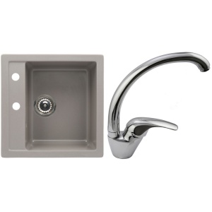 Set chiuveta bucatarie CasaBlanca Quadro granit cu 1 cuva cu baterie BRI4A, gri - Img 1