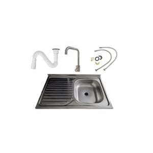 Set chiuveta bucatarie pentru masca cuva dreapta, 80x50 cm baterie Inox SUS 304 si sifon de scurgere fara preaplin - Img 1