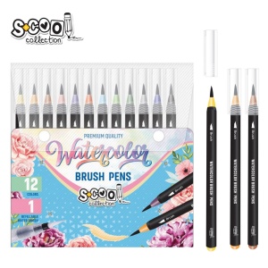 Set markere cu varf tip pensula pe baza de apa + pensula cu rezervor, 12+1 - S-COOL - Img 1