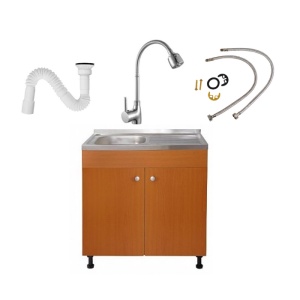 Set Masca Chiuveta Cires 80 cm X 50 cm X 80 cm, chiuveta inox cuva stanga, baterie lebada flexibila si sifon scurgere - Img 1