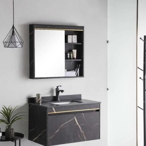 Set Mobilier pentru Baie 60x50cm 2 Piese Negru - Img 2