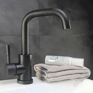 Baterie Lavoar cu Pipa Rotativa, Negru, Inox SUS304, LY008C - Img 1