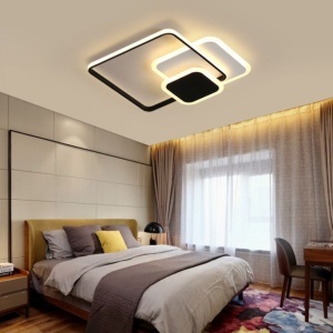 Lustra LED cu telecomanda ANEMONA 75W, 3 Patrate, lumina Rece/Calda/Neutra, Dimabila, Negru - Img 1