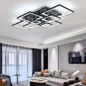 Lustra LED cu telecomanda ELLA 203W, 8 Patrate, lumina Rece/Calda/Neutra, Dimabila, Negru - Img 1