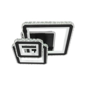 Lustra LED cu telecomanda si cristal LEILA 154W, 3 Patrate, lumina Rece/Calda/Neutra, Dimabila, Negru Crom Lucios - Img 1